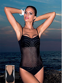 Black mesh inset one-piece swimwear