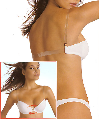 Push up Backless Bras with clear strap and clear adjustable back strap - Reggibello style P2091-2928